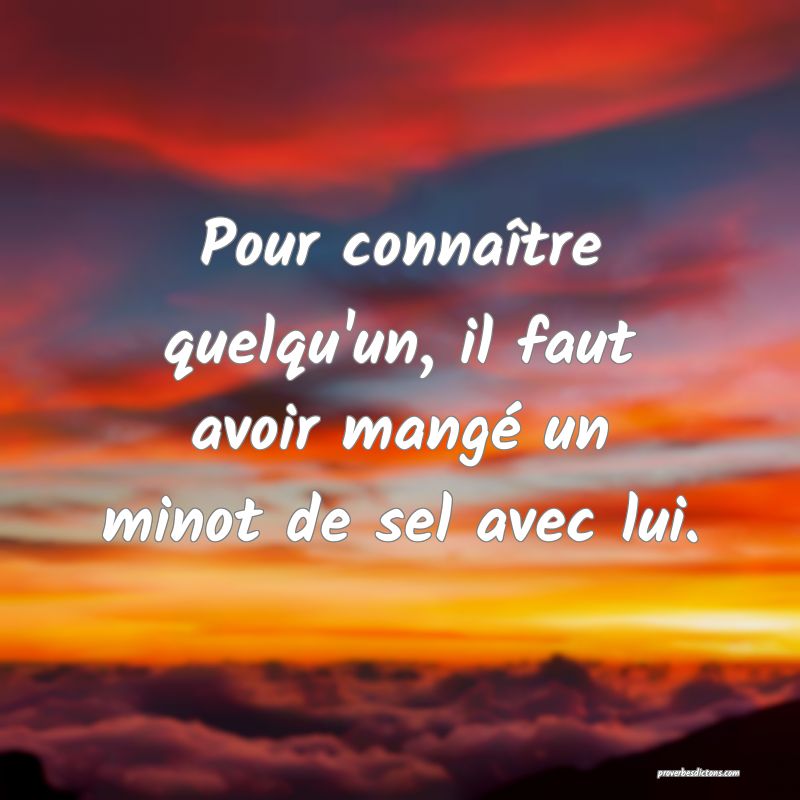 Pour connaître quelqu'un, il faut avoir mangé un minot de sel avec lui.