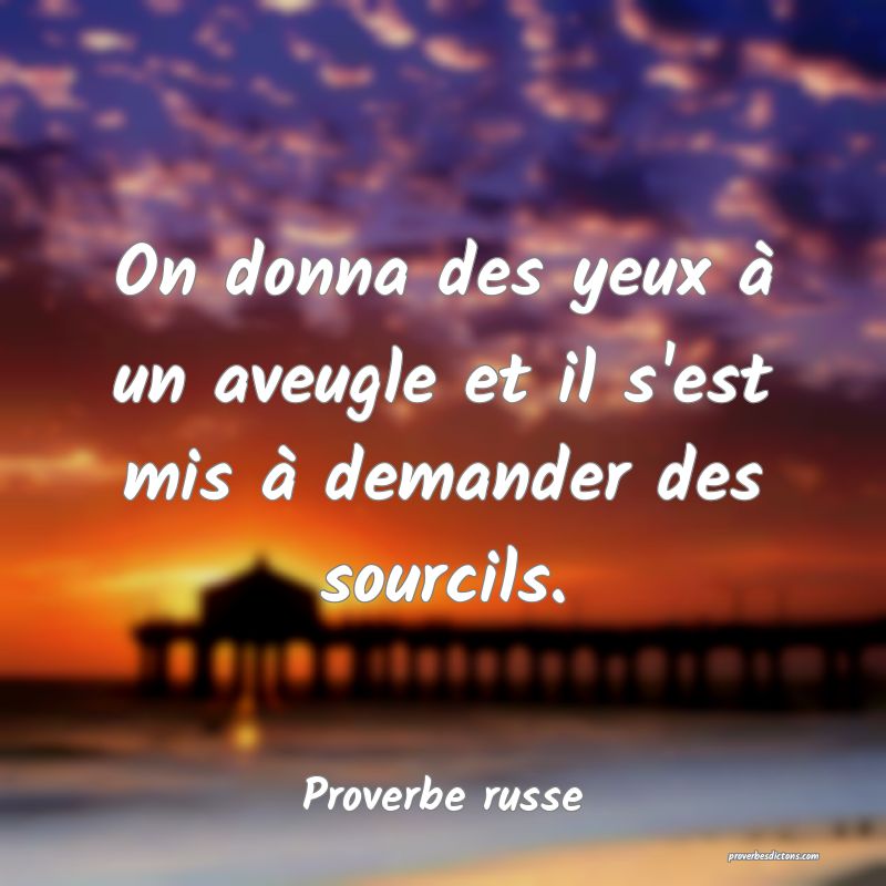 On donna des yeux à un aveugle et il s'est mis à demander des sourcils.