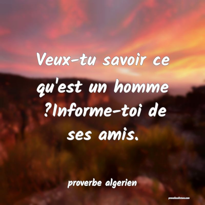  Veux-tu savoir ce qu'est un homme ?Informe-toi de ses amis.
