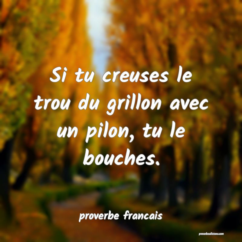 Si tu creuses le trou du grillon avec un pilon, tu le bouches.
