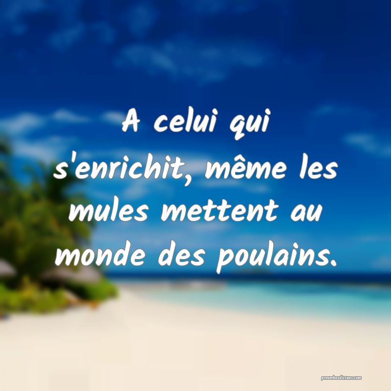 A celui qui s'enrichit, même les mules mettent au monde des poulains.