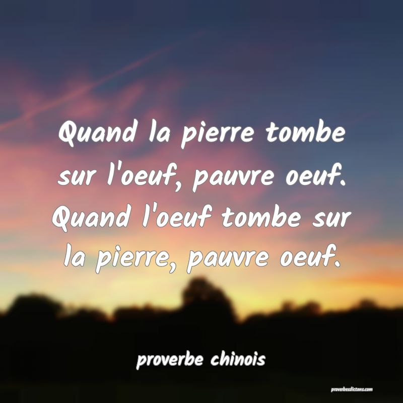 Quand la pierre tombe sur l'oeuf, pauvre oeuf. Quand l'oeuf tombe sur la pierre, pauvre oeuf.