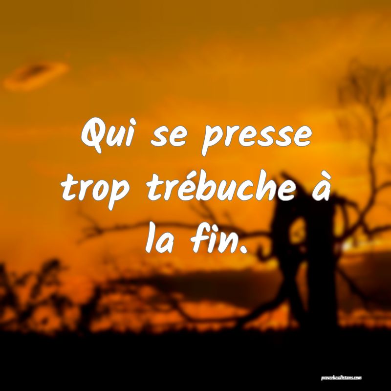 Qui se presse trop trébuche à la fin.