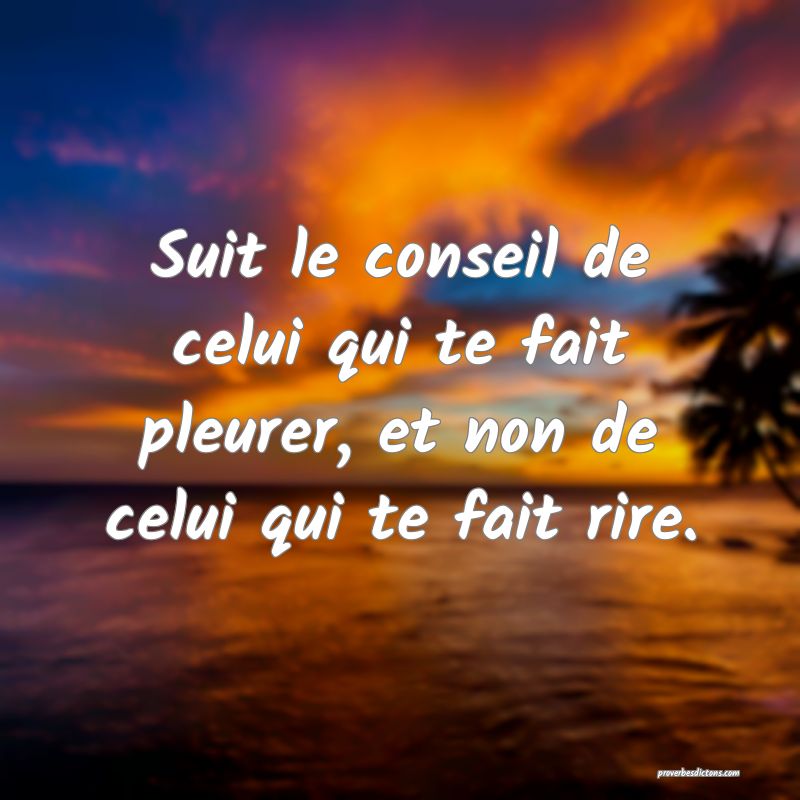 Suit le conseil de celui qui te fait pleurer, et non de celui qui te fait rire.