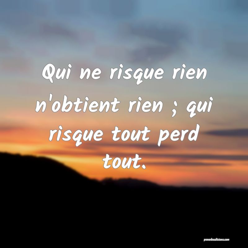 Qui ne risque rien n'obtient rien ; qui risque tout perd tout.