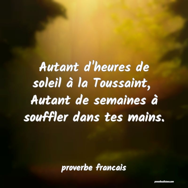Autant d'heures de soleil à la Toussaint, 
Autant de semaines à souffler dans tes mains.