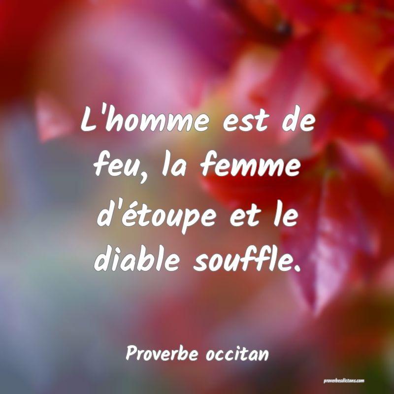 L'homme est de feu, la femme d'étoupe et le diable souffle.