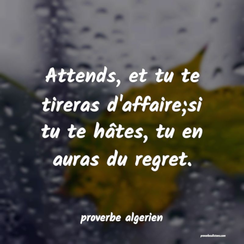 Attends, et tu te tireras d'affaire;si tu te hâtes, tu en auras du regret.