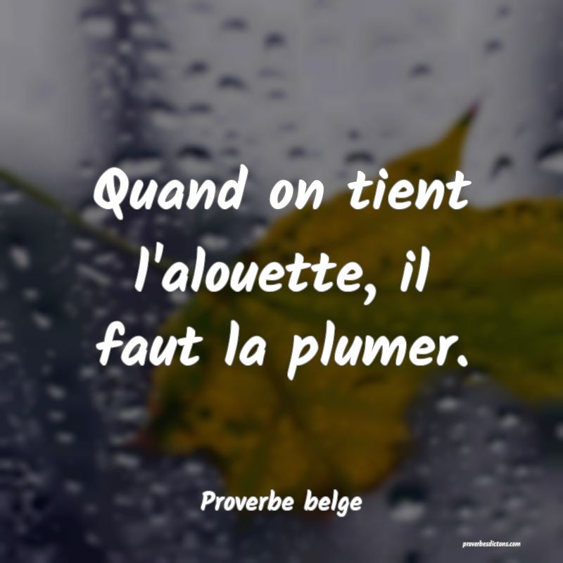  Quand on tient l'alouette, il faut la plumer.