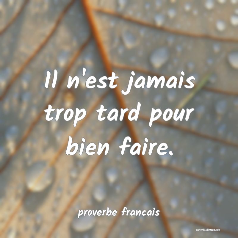 Il n'est jamais trop tard pour bien faire.