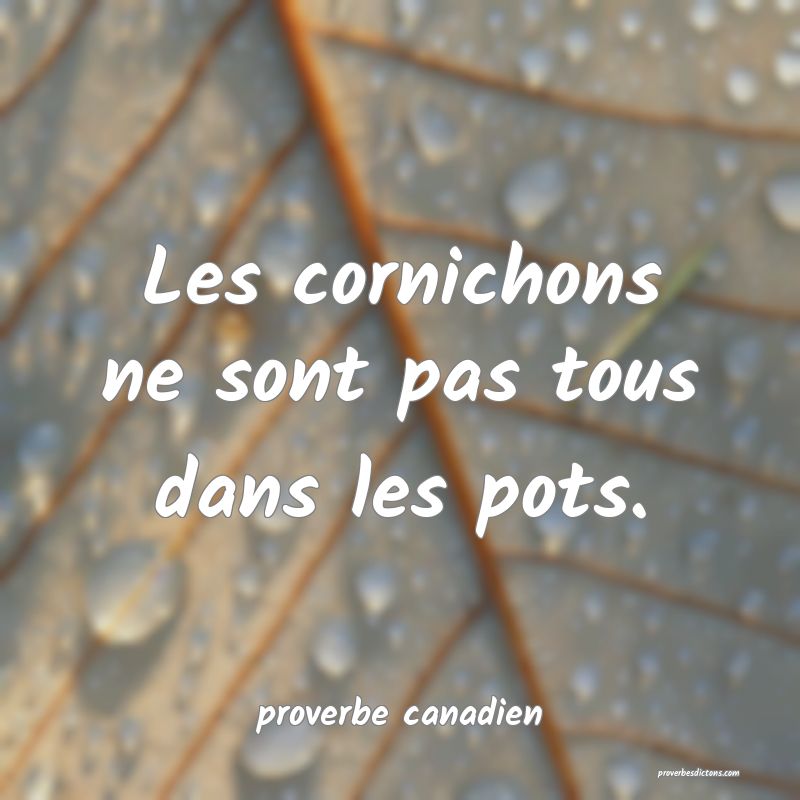 Les cornichons ne sont pas tous dans les pots.