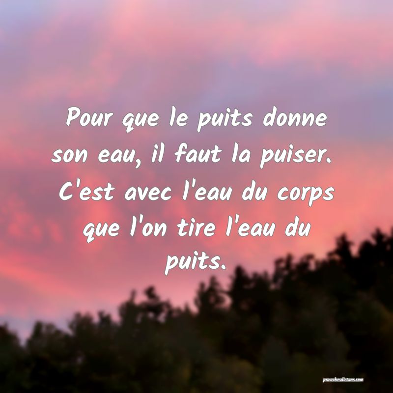 Pour que le puits donne son eau, il faut la puiser. 
C'est avec l'eau du corps que l'on tire l'eau du puits.