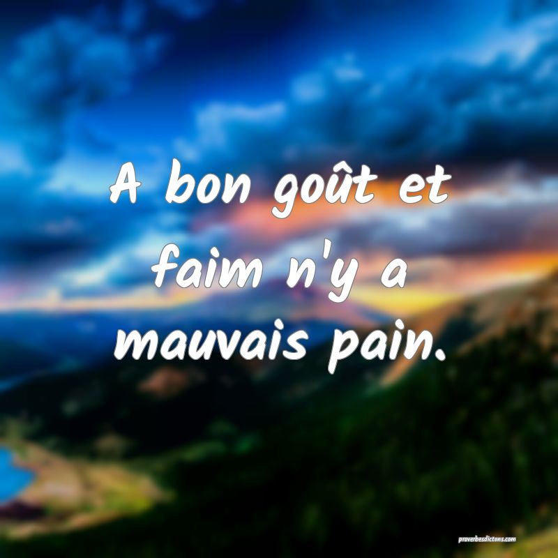 A bon goût et faim n'y a mauvais pain.