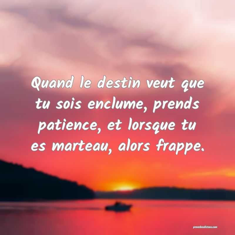 Quand le destin veut que tu sois enclume, prends patience, et lorsque tu es marteau, alors frappe.