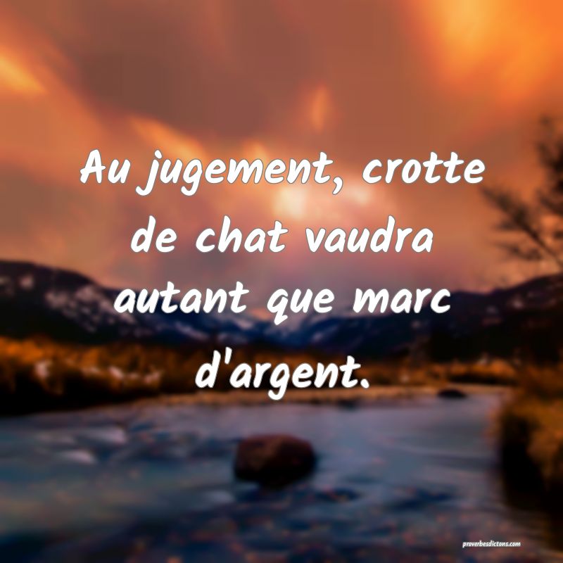 Au jugement, crotte de chat vaudra autant que marc d'argent.